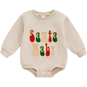 Baby Girl Boy Christmas Outfit Santa Long Sleeve Bubble Sweatshirt Romper Newborn Infant Fall Winter Clothes
