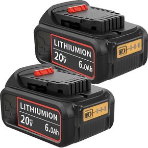 2 Pack 20V 6.0A Replacement Lithium-ion Battery for Dewalt 20V Max Battery, DCB200 DCB203 DCB204 DCD DCF DCG Series Cordless Power Tools (6.0Ah 20 Volt)