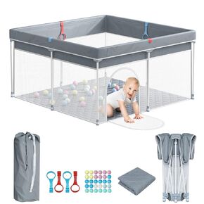 Giluta Foldable Baby Playpen with Mat, Portable Playard for Babies and Toddlers, No Assembly Required, Indoor & Outdoor Kids Safety Play Pen Area, Travel Baby Fence, Playpen 50" × 50"