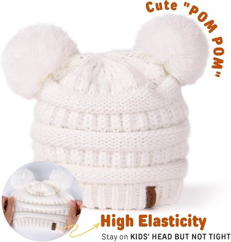 FURTALK Baby Winter Knitted Beanie Hat Soft Warm Pom Poms Toddler Skull Cap | Premium Acrylic & Cozy Ribbed Knit Design, Double-Layer Warmth, Snug Elastic Fit (0-3T), Available Multiple Colors in Kuwait