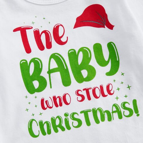 Lamuusaa Newborn Baby Boy Christmas Outfit The Baby Who Stole Christmas Romper Warm Plush Long Pants Xmas Hat Set 0-12M in Saudi Arabia