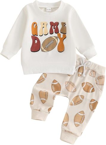 Toddler Baby Boy Girl Two Piece Football Outfit Long Sleeve Crewneck Sweatshirt Pants Rugby Clothes Fall Winter in Saudi Arabia