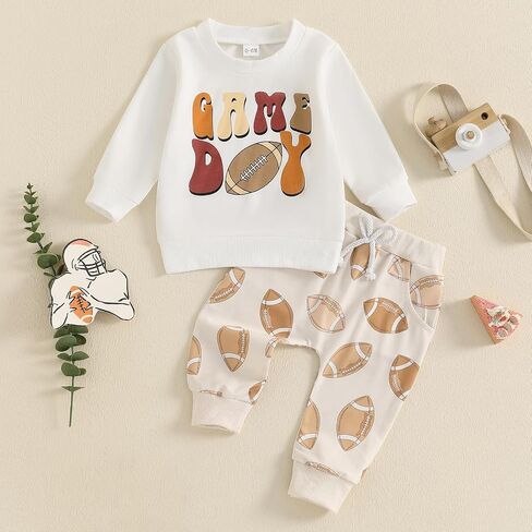 Toddler Baby Boy Girl Two Piece Football Outfit Long Sleeve Crewneck Sweatshirt Pants Rugby Clothes Fall Winter in Saudi Arabia