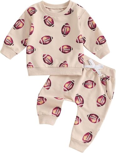 Toddler Baby Boy Girl Two Piece Football Outfit Long Sleeve Crewneck Sweatshirt Pants Rugby Clothes Fall Winter in Saudi Arabia