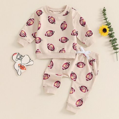 Toddler Baby Boy Girl Two Piece Football Outfit Long Sleeve Crewneck Sweatshirt Pants Rugby Clothes Fall Winter in Saudi Arabia