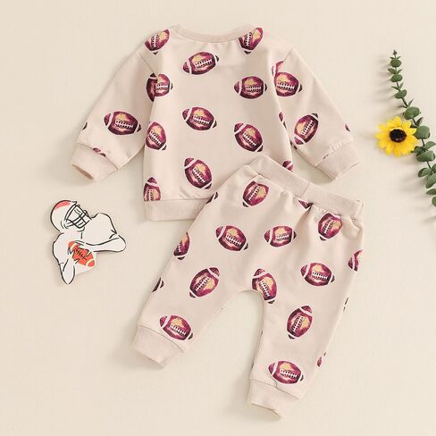 Toddler Baby Boy Girl Two Piece Football Outfit Long Sleeve Crewneck Sweatshirt Pants Rugby Clothes Fall Winter in Saudi Arabia
