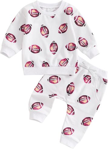 Toddler Baby Boy Girl Two Piece Football Outfit Long Sleeve Crewneck Sweatshirt Pants Rugby Clothes Fall Winter in Saudi Arabia