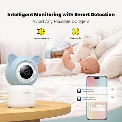 جهاز مراقبة الطفل من ليتوكام، كاميرا فيديو عالية الدقة 4 ميجابكسل للأطفال مع رؤية ليلية، التهويدات، كشف البكاء، كشف الحركة، مستشعر درجة الحرارة والرطوبة، التحدث في اتجاهين، التحكم في التطبيق in Kuwait