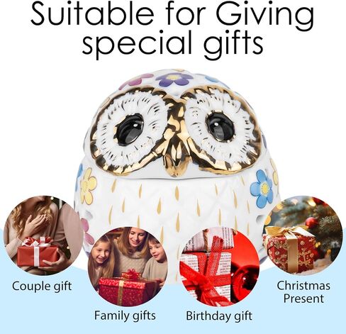 Owl Trinket Jewelry Box, Small Owl Figurine Ceramic Jewelry Dish with Lid, Owl Ring Holder for Jewelry, Owl Statue Home Decor, Owl candle holder, Owl Incense Burner Cones Holder (1 Pack) in Saudi Arabia