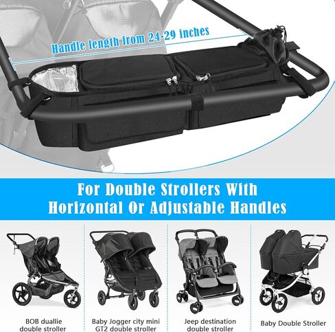 منظم عربة الأطفال المزدوج متوافق مع BOB Duallie، منظم عربة الأطفال المزدوج متوافق مع عربة الأطفال المزدوجة Baby Jogger City Mini GT2، وحدة تحكم الوالدين وحامل أكواب معزول وحقيبة تبريد in Kuwait