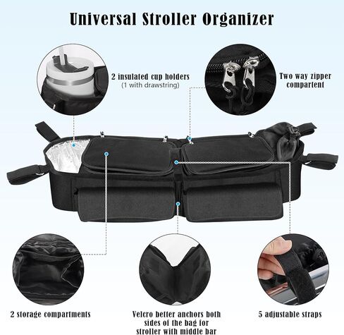 منظم عربة الأطفال المزدوج متوافق مع BOB Duallie، منظم عربة الأطفال المزدوج متوافق مع عربة الأطفال المزدوجة Baby Jogger City Mini GT2، وحدة تحكم الوالدين وحامل أكواب معزول وحقيبة تبريد in Kuwait