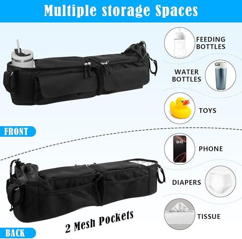 منظم عربة الأطفال المزدوج متوافق مع BOB Duallie، منظم عربة الأطفال المزدوج متوافق مع عربة الأطفال المزدوجة Baby Jogger City Mini GT2، وحدة تحكم الوالدين وحامل أكواب معزول وحقيبة تبريد in Kuwait