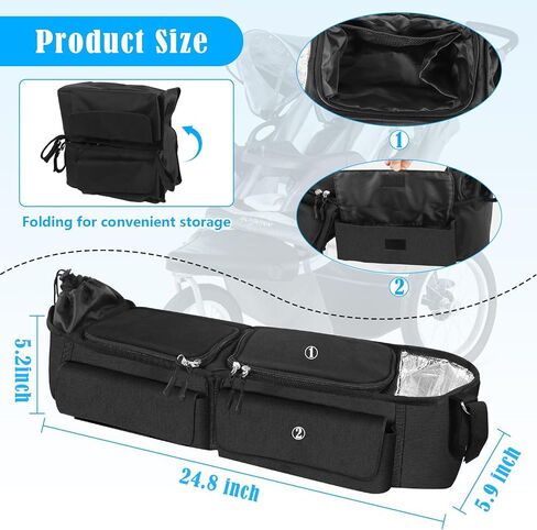 منظم عربة الأطفال المزدوج متوافق مع BOB Duallie، منظم عربة الأطفال المزدوج متوافق مع عربة الأطفال المزدوجة Baby Jogger City Mini GT2، وحدة تحكم الوالدين وحامل أكواب معزول وحقيبة تبريد in Kuwait