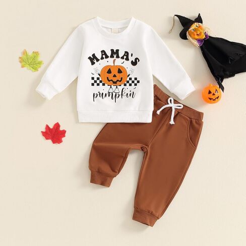 طفل الفتيان قطعتين الزي هالوين طويلة الأكمام اليقطين رسالة البلوز البلوز السراويل ملابس الخريف والشتاء in Kuwait