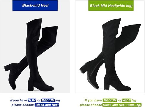 Shoe'N Tale Stretch Suede Thigh High Boots Chunky Heel Over The Knee(7,Black) in Saudi Arabia