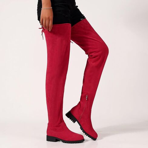 Women's Over The Knee Thigh High Chunky Low Flat Heel Boots Long Stretch Zipper Sexy Fall Fashion Boots Black Red Purple US5-11 in Kuwait