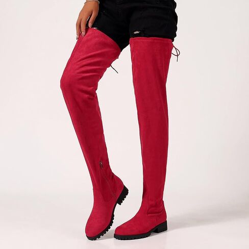 Women's Over The Knee Thigh High Chunky Low Flat Heel Boots Long Stretch Zipper Sexy Fall Fashion Boots Black Red Purple US5-11 in Kuwait