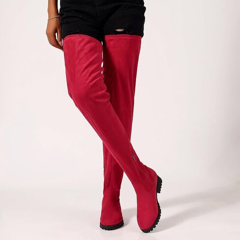 Women's Over The Knee Thigh High Chunky Low Flat Heel Boots Long Stretch Zipper Sexy Fall Fashion Boots Black Red Purple US5-11 in Kuwait
