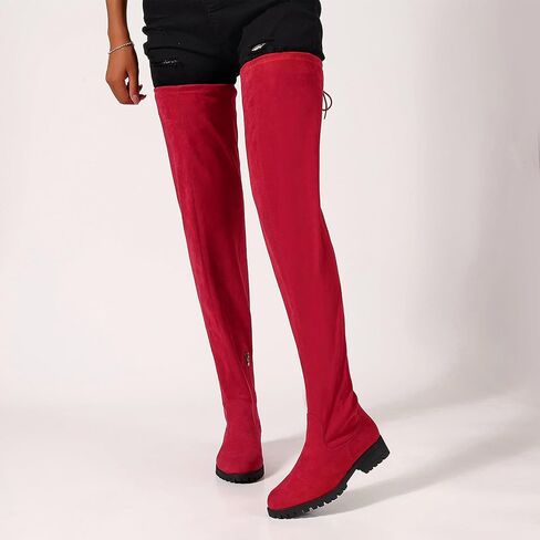 Women's Over The Knee Thigh High Chunky Low Flat Heel Boots Long Stretch Zipper Sexy Fall Fashion Boots Black Red Purple US5-11 in Kuwait