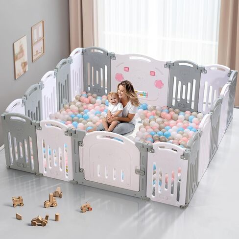Baby Playpen, Uanlauo Safety Play Yard, Easy Assemble Play Pens for Babies and Toddlers, Sturdy Baby Gate Playpen, Toddler Playpen, Portable Indoor Outdoor Use, Foldable Baby Playpen (14 Panel, Grey) in Saudi Arabia