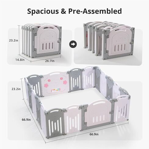 Baby Playpen, Uanlauo Safety Play Yard, Easy Assemble Play Pens for Babies and Toddlers, Sturdy Baby Gate Playpen, Toddler Playpen, Portable Indoor Outdoor Use, Foldable Baby Playpen (14 Panel, Grey) in Saudi Arabia