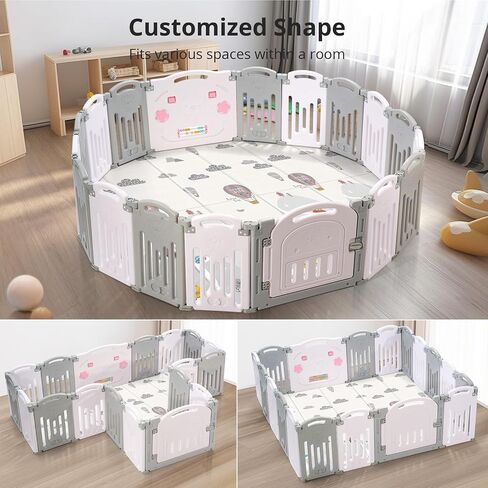 Baby Playpen, Uanlauo Safety Play Yard, Easy Assemble Play Pens for Babies and Toddlers, Sturdy Baby Gate Playpen, Toddler Playpen, Portable Indoor Outdoor Use, Foldable Baby Playpen (14 Panel, Grey) in Saudi Arabia