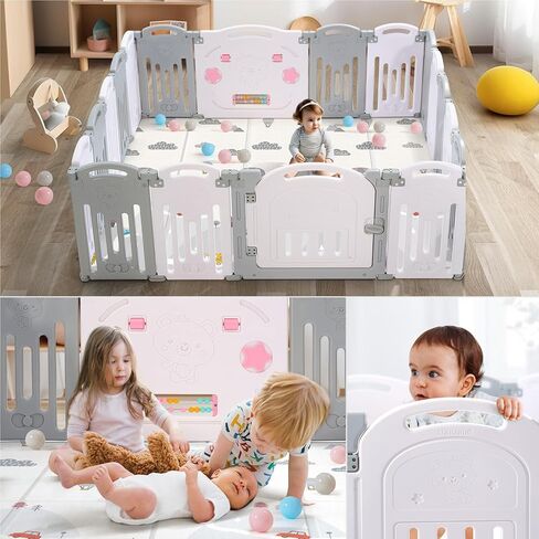 Baby Playpen, Uanlauo Safety Play Yard, Easy Assemble Play Pens for Babies and Toddlers, Sturdy Baby Gate Playpen, Toddler Playpen, Portable Indoor Outdoor Use, Foldable Baby Playpen (14 Panel, Grey) in Saudi Arabia