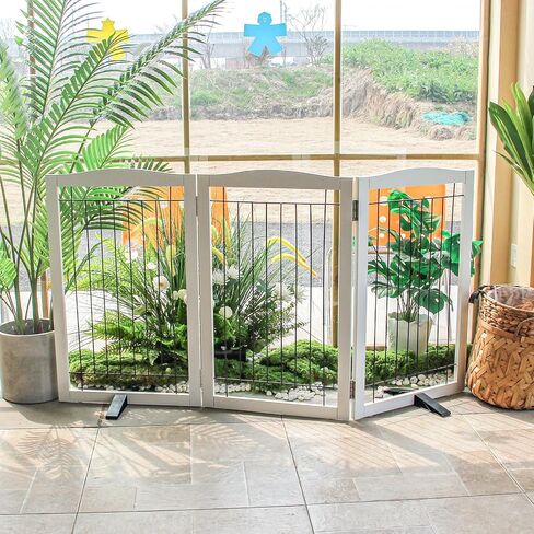 Dog Gate Indoor - 3-Panel Freestanding Dog Fence for Doorways, Hallways, House or Stairs -60x24-Inch Retractable Foldable Expandable Wood Dog Pet by SFJC (White) ﻿ in Saudi Arabia