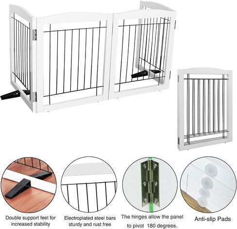 Dog Gate Indoor - 3-Panel Freestanding Dog Fence for Doorways, Hallways, House or Stairs -60x24-Inch Retractable Foldable Expandable Wood Dog Pet by SFJC (White) ﻿ in Saudi Arabia