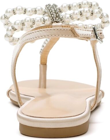 Women T-Strap Thong Sandals with Pearl Roman Style Flats with Bow,Bohemian Casual Beach Slingback Flat Sandals in Saudi Arabia