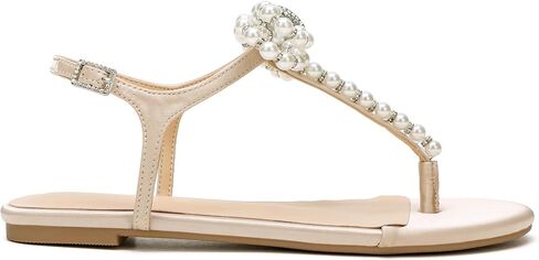 Women T-Strap Thong Sandals with Pearl Roman Style Flats with Bow,Bohemian Casual Beach Slingback Flat Sandals in Saudi Arabia