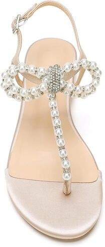 Women T-Strap Thong Sandals with Pearl Roman Style Flats with Bow,Bohemian Casual Beach Slingback Flat Sandals in Saudi Arabia