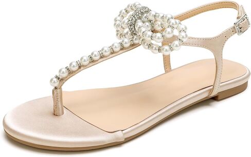 Women T-Strap Thong Sandals with Pearl Roman Style Flats with Bow,Bohemian Casual Beach Slingback Flat Sandals in Saudi Arabia