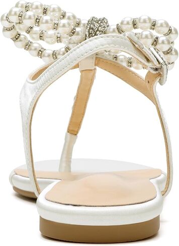 Women T-Strap Thong Sandals with Pearl Roman Style Flats with Bow,Bohemian Casual Beach Slingback Flat Sandals in Saudi Arabia