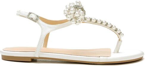 Women T-Strap Thong Sandals with Pearl Roman Style Flats with Bow,Bohemian Casual Beach Slingback Flat Sandals in Saudi Arabia