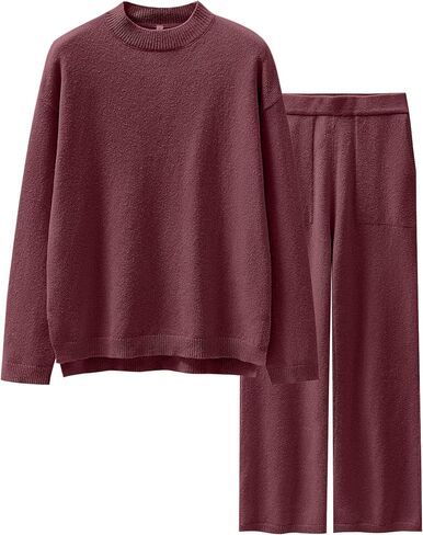 ANRABESS Womens 2 Piece Outfits Sweater Sets Knit Pullove Tops Wide Leg Pants Matching Lounge Set 2024 Fall Fashion Tracksuit Green M in Saudi Arabia