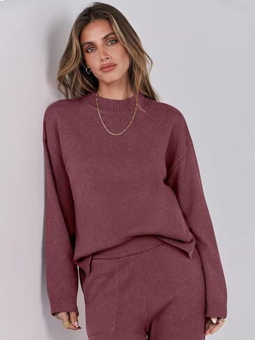 ANRABESS Womens 2 Piece Outfits Sweater Sets Knit Pullove Tops Wide Leg Pants Matching Lounge Set 2024 Fall Fashion Tracksuit Green M in Saudi Arabia