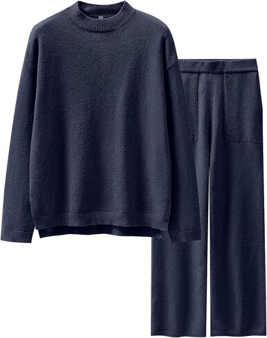 ANRABESS Womens 2 Piece Outfits Sweater Sets Knit Pullove Tops Wide Leg Pants Matching Lounge Set 2024 Fall Fashion Tracksuit Green M in Saudi Arabia
