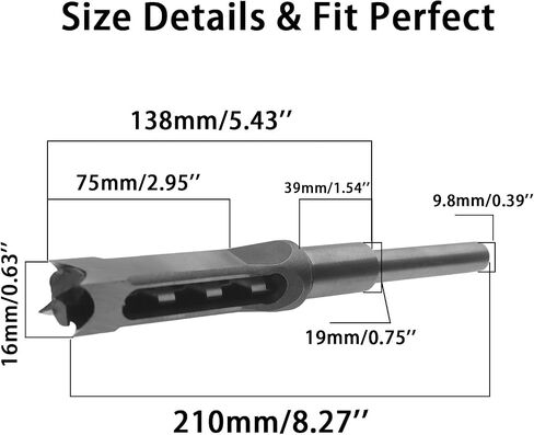 Square Hole Drill Bits Woodworking Square Drill Bits Set，SAFYY Wood Mortising Chisel Countersink Bits，Sharp Hardness Durable Steel Square Hole Drill Bits Set for Woodworking-18mm in Kuwait