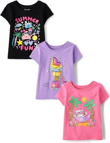 The Children's Place Girls' and Toddler Assorted Everyday Short Sleeve Graphic T-Shirts,multipacks in Saudi Arabia