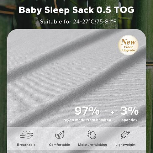 SIMYJOY Summer Sleep Sack 0-6 Months, 0.5 TOG Rayon Made From Bamboo Sleep Sack Lightweight Soft Toddler Wearable Blanket, Classic Gray in Saudi Arabia