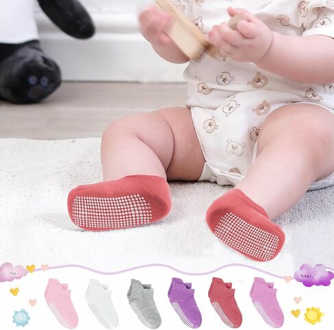 Lusofie 6 قطعة جوارب للأطفال بقبضة غير قابلة للانزلاق جوارب للكاحل للأولاد والبنات حديثي الولادة جوارب للأطفال أساسيات الطفل من 0 إلى 5 سنوات in Saudi Arabia