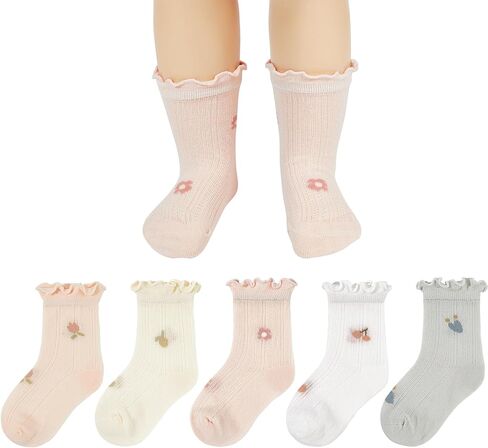 American Trends Baby Girls Socks Toddler Anti Slip Non Socks Cotton Little Girls Frilly Dress Socks Crew Socks in Saudi Arabia