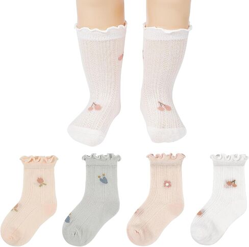American Trends Baby Girls Socks Toddler Anti Slip Non Socks Cotton Little Girls Frilly Dress Socks Crew Socks in Saudi Arabia