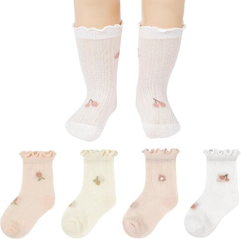 American Trends Baby Girls Socks Toddler Anti Slip Non Socks Cotton Little Girls Frilly Dress Socks Crew Socks in Saudi Arabia