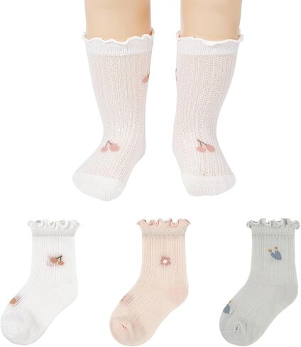 American Trends Baby Girls Socks Toddler Anti Slip Non Socks Cotton Little Girls Frilly Dress Socks Crew Socks in Saudi Arabia