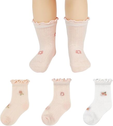 American Trends Baby Girls Socks Toddler Anti Slip Non Socks Cotton Little Girls Frilly Dress Socks Crew Socks in Saudi Arabia