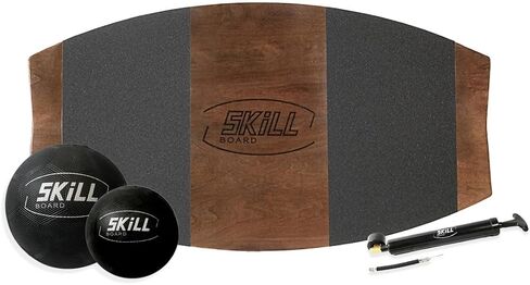 The Skill Board Mini Beginner to Pro - حزمة لوح التوازن الخشبي للبالغين - متضمنة. مدرب التوازن لجميع الرياضات، أو صالة الألعاب الرياضية، أو مكتب الوقوف، أو ألعاب الفناء، وكرتين للياقة البدنية، ومضخة كرات والمزيد in Kuwait