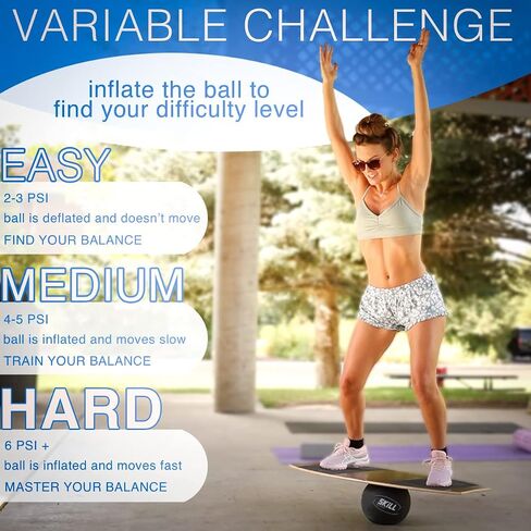 The Skill Board Mini Beginner to Pro - حزمة لوح التوازن الخشبي للبالغين - متضمنة. مدرب التوازن لجميع الرياضات، أو صالة الألعاب الرياضية، أو مكتب الوقوف، أو ألعاب الفناء، وكرتين للياقة البدنية، ومضخة كرات والمزيد in Kuwait