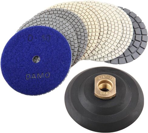 DAMO Diamond Polishing Pads 4 inch Dry Set of 7 + Back Holder for Marble Granite Concrete Countertop Floor in Kuwait